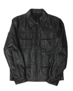 Noir 04 Leather Zip-Up Trucker Jacket