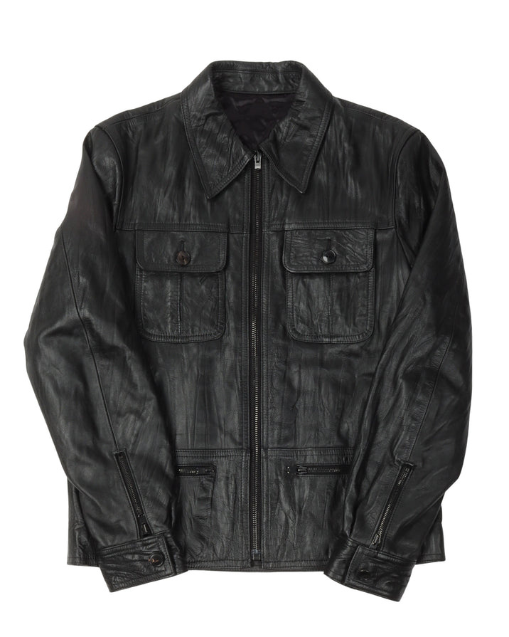 Noir 04 Leather Zip-Up Trucker Jacket