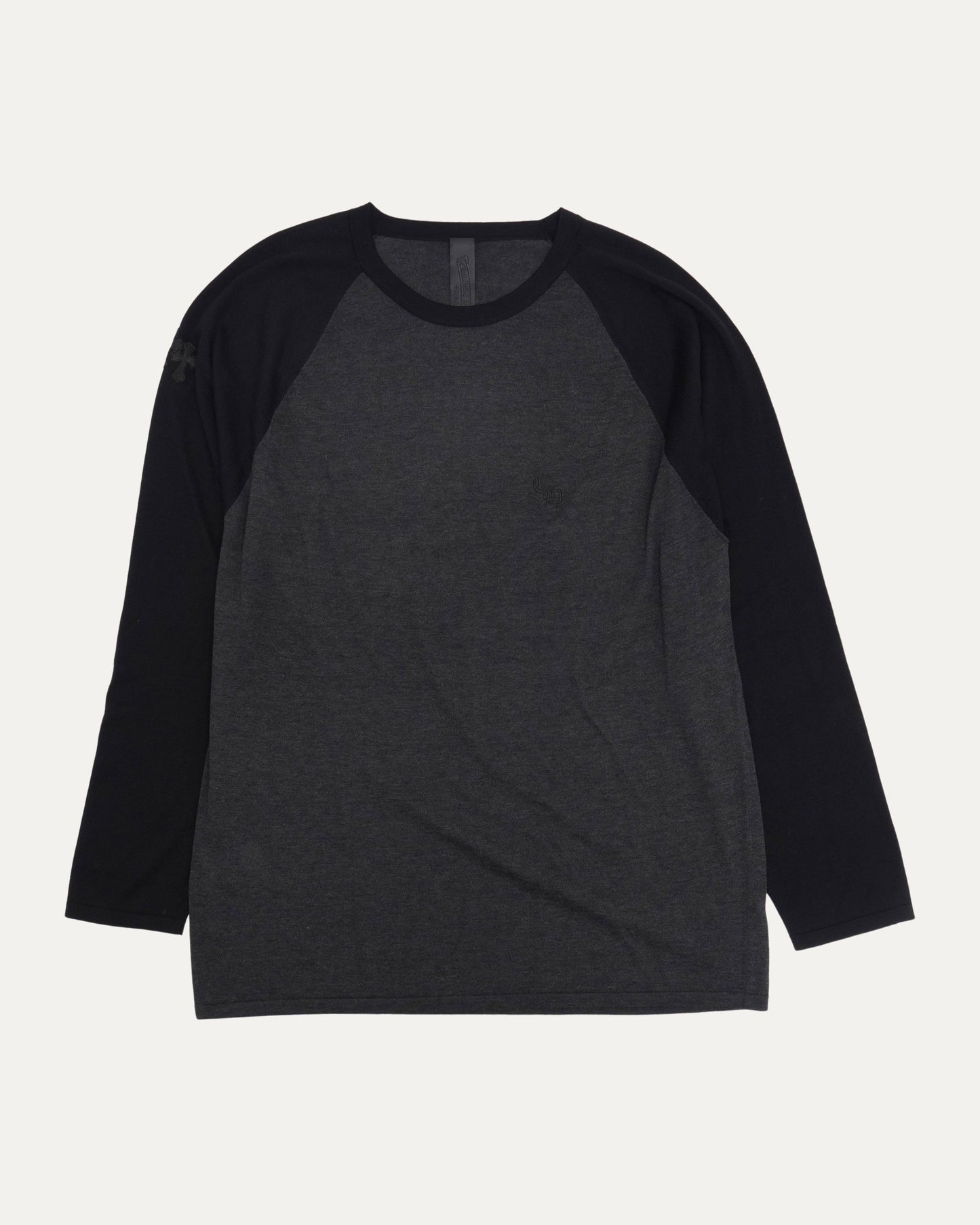 Silk Blend Cross Patch Long Sleeve Raglan T-Shirt