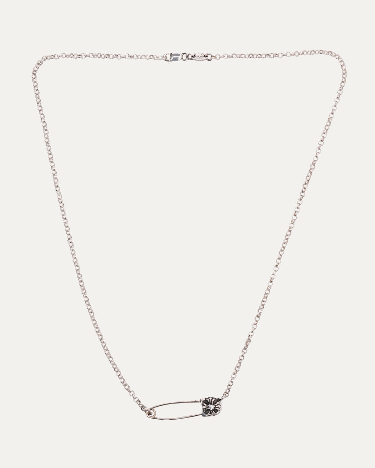 Diamond Safety Pin Roll Chain Necklace