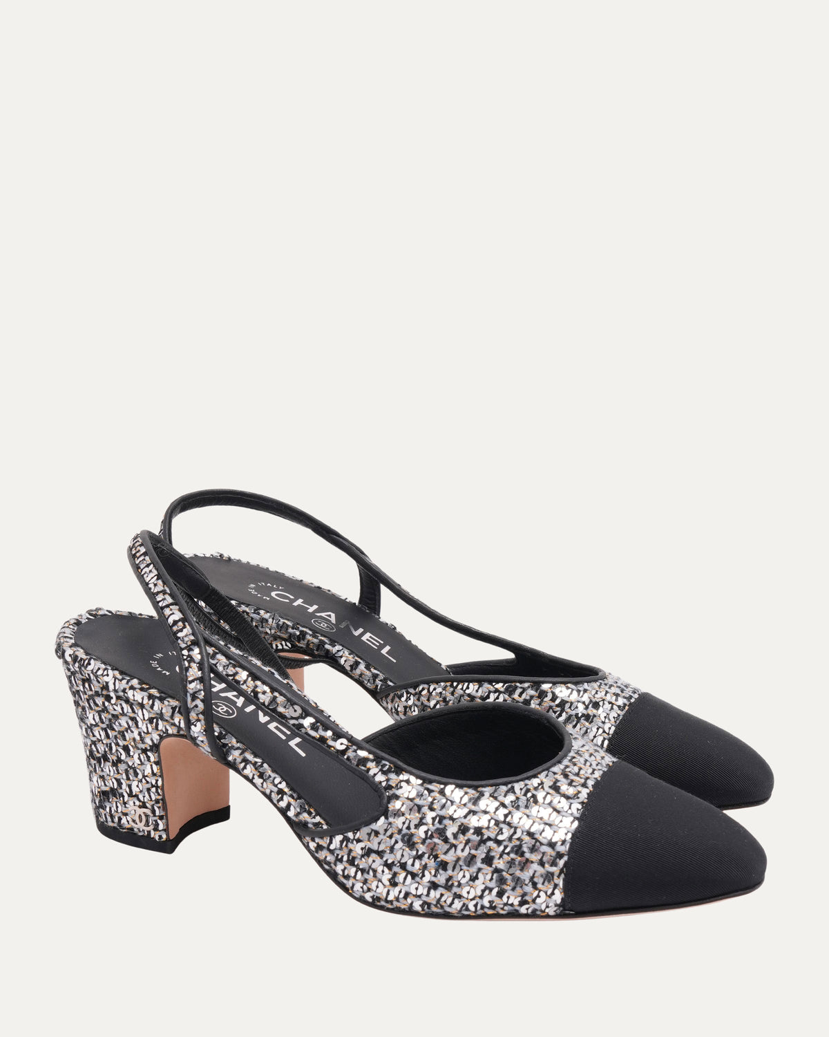 Tweed Sequin Embellished Heels
