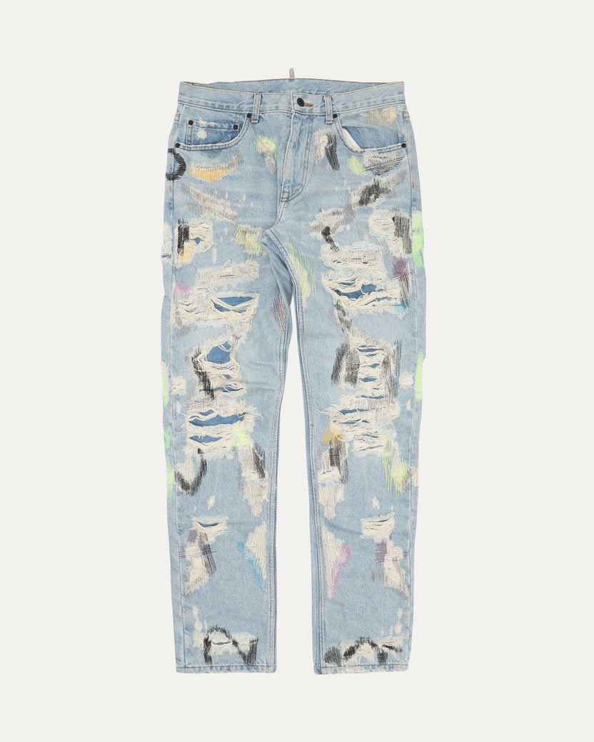 Distressed Embroidered Jeans