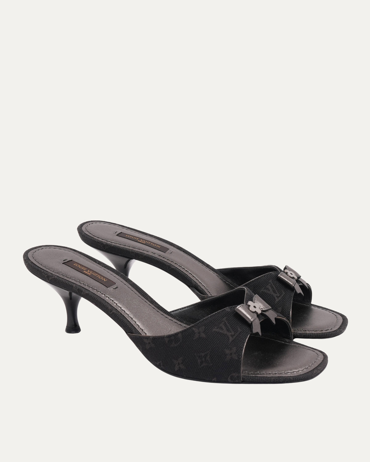 Monogram Bow Kitten Heels Sandals
