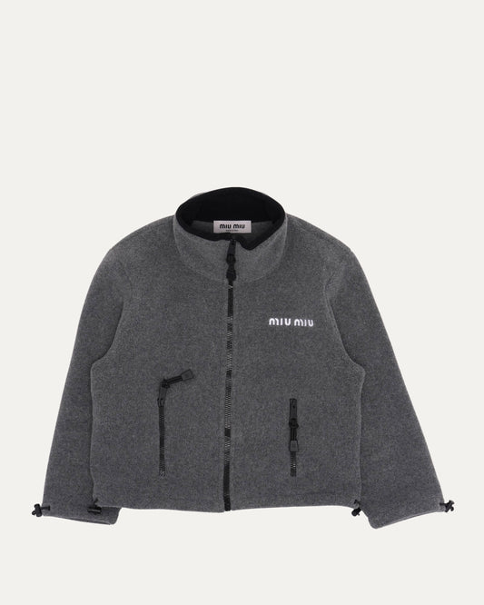 Cropped Sleeve Fleece Zip Up Jacket