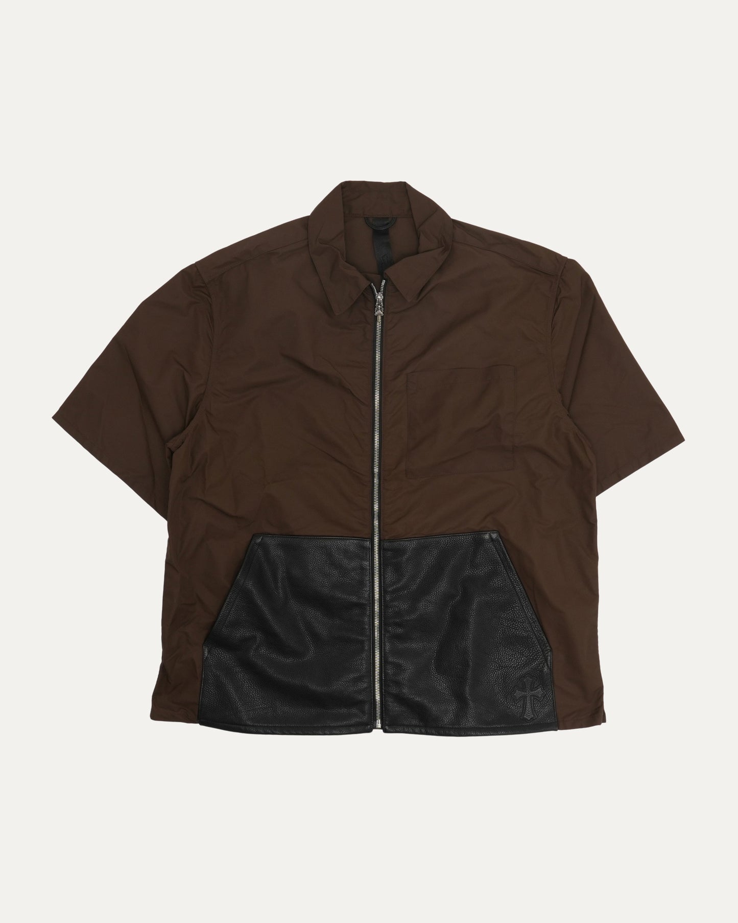 Nylon Leather Zip Up Shirt
