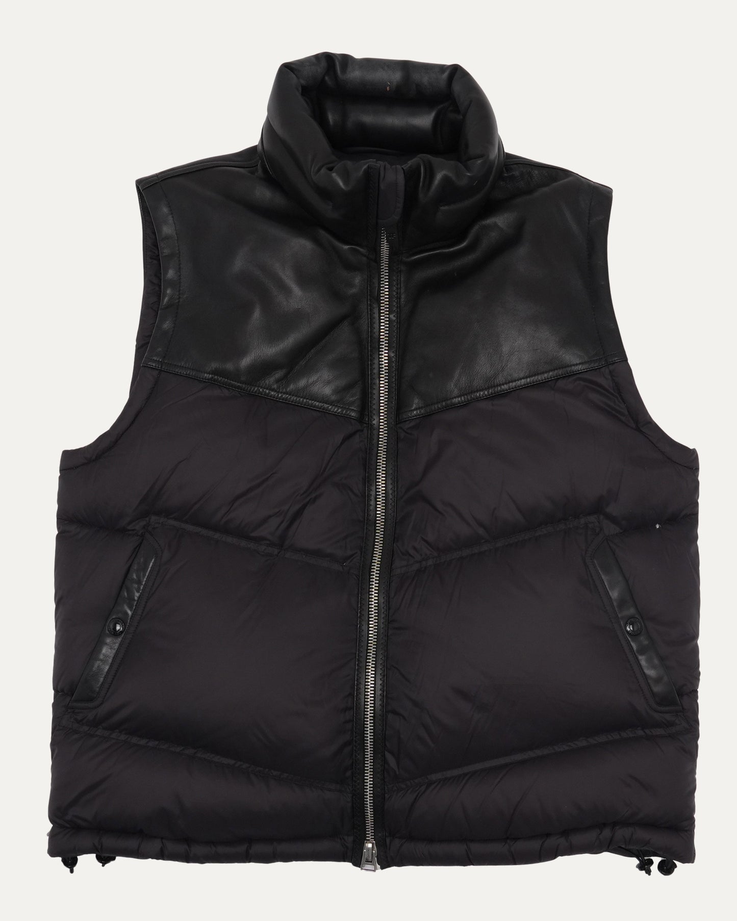 Leather Embellished Puffer Vest