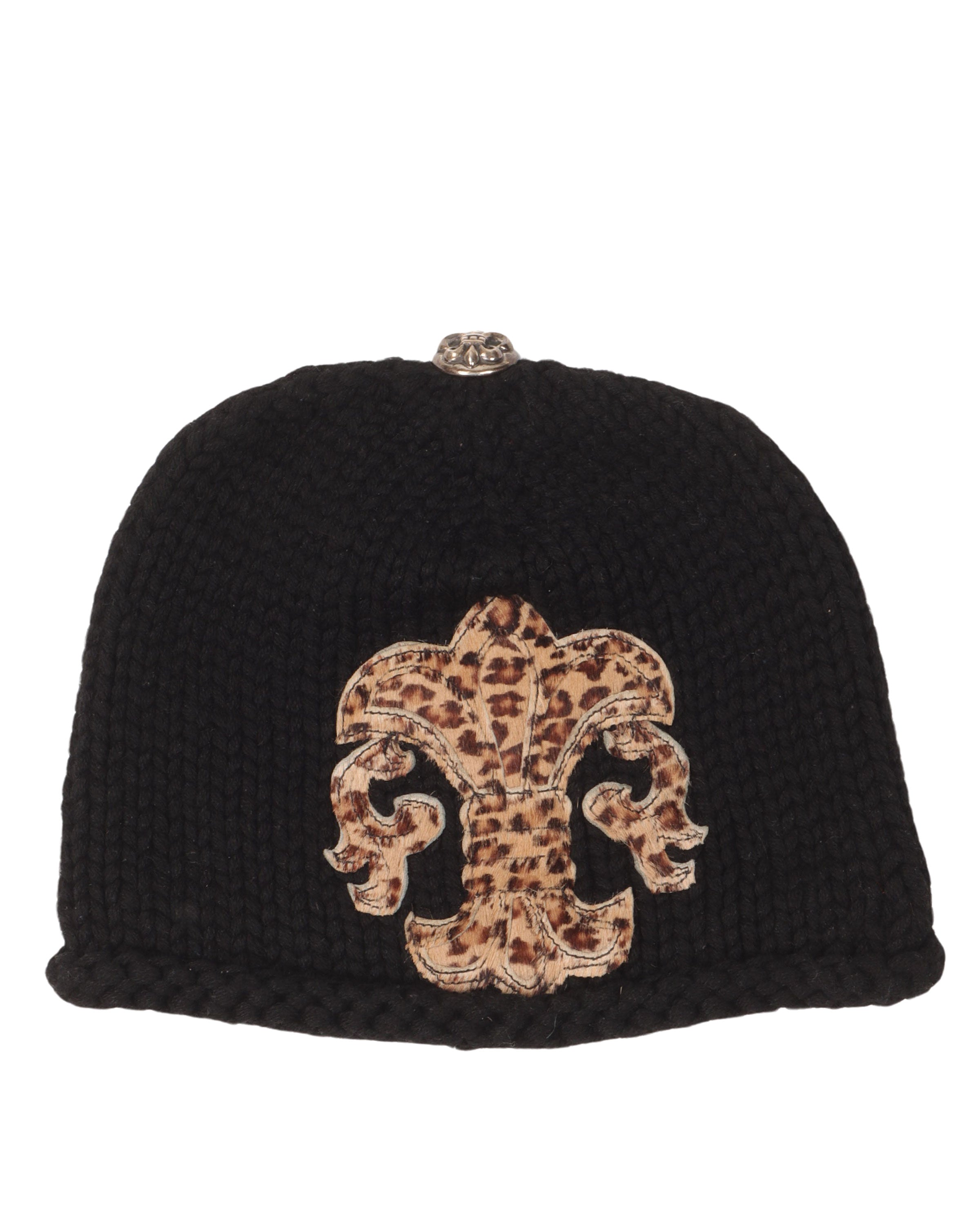 Fleur De Lis Cashmere Pony Hair Patch Beanie