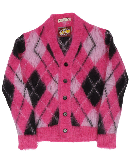 Diamond Plaid Fuzzy Mohair Cardigan