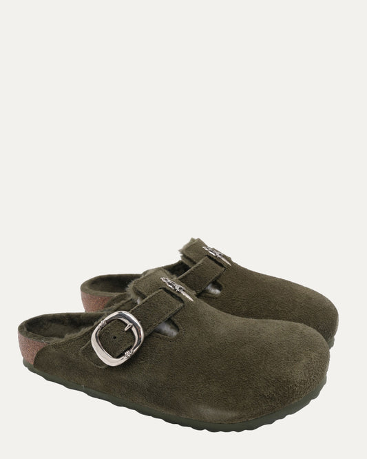 Dagger Embellished Birkenstock Boston Shearling Lined Suede Mule