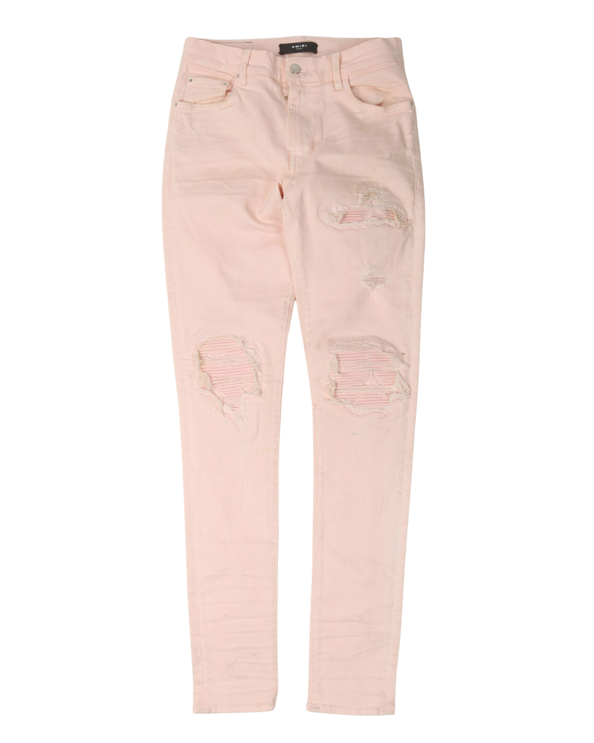 MX1 Distressed Leather-Paneled Knee Rip Jeans
