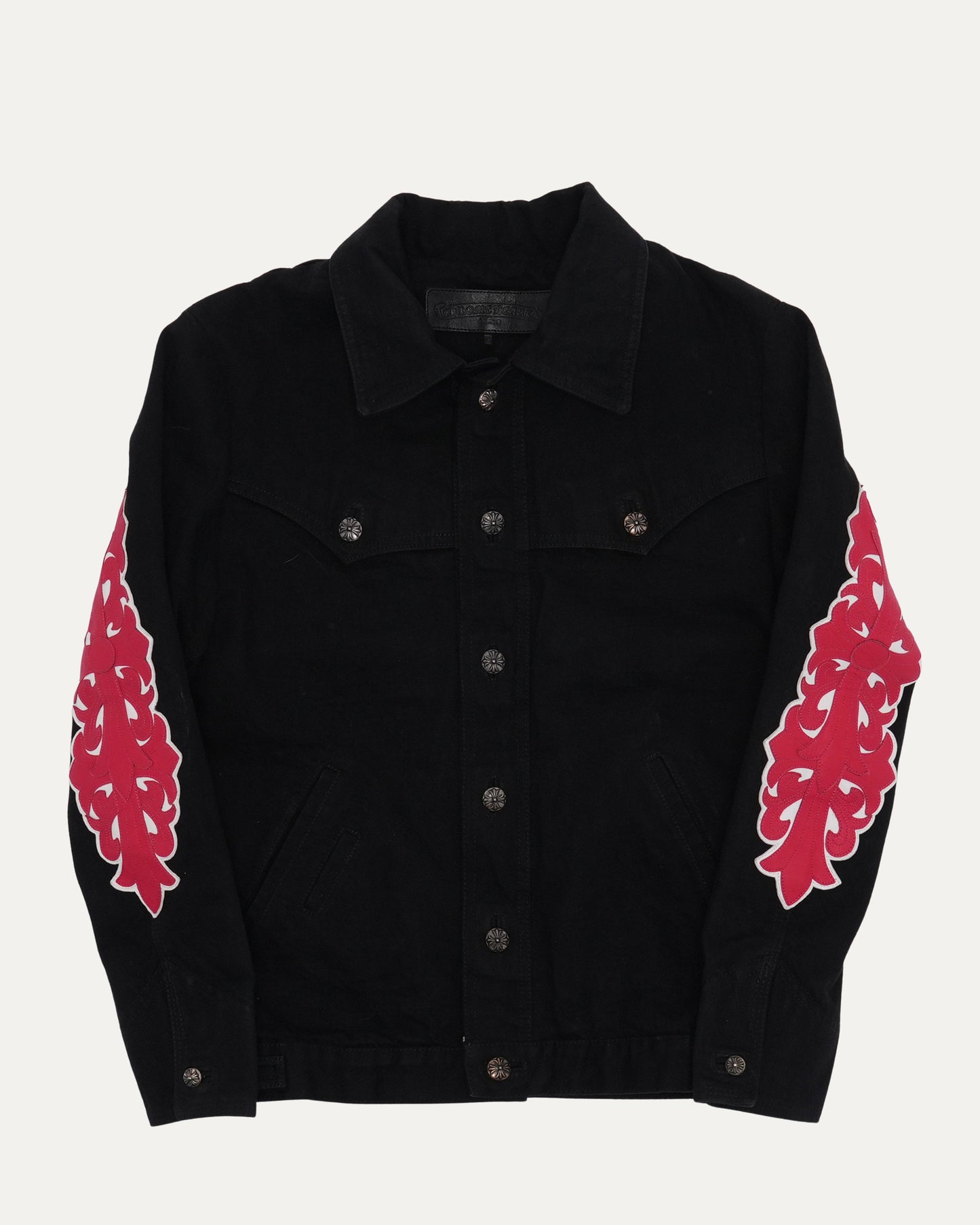 Floral Cross Patch Denim Trucker Jacket
