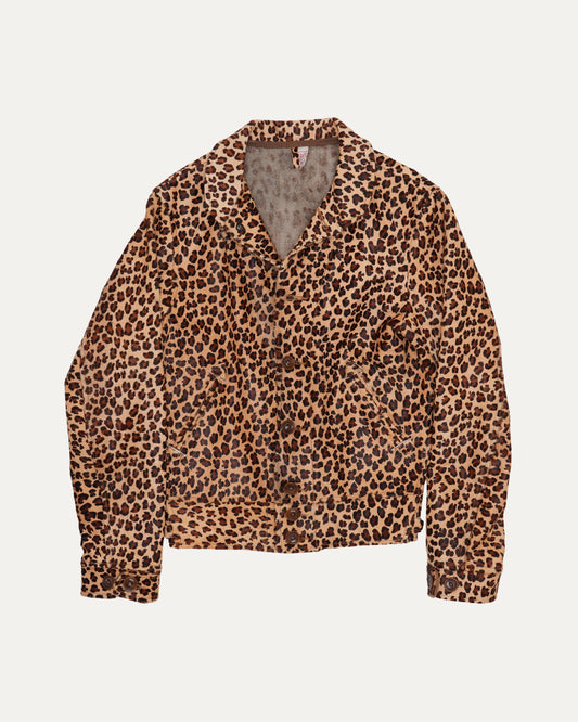 Leopard Print Hair on Hide Leather Campus Jacket