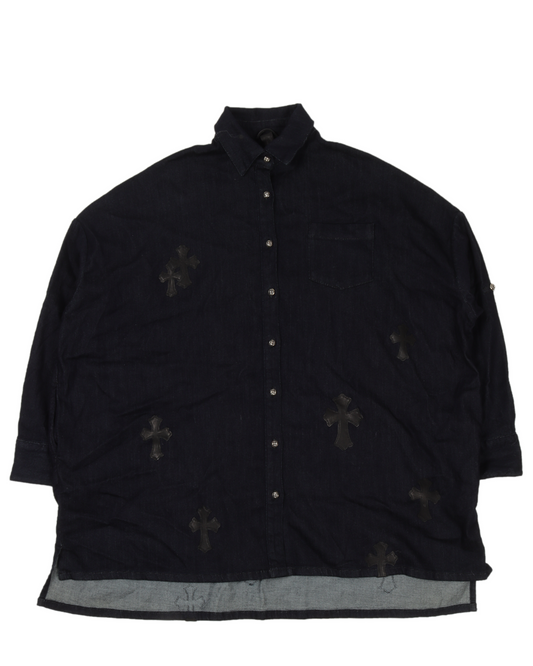 Oversized Denim Cross Patch Shirt