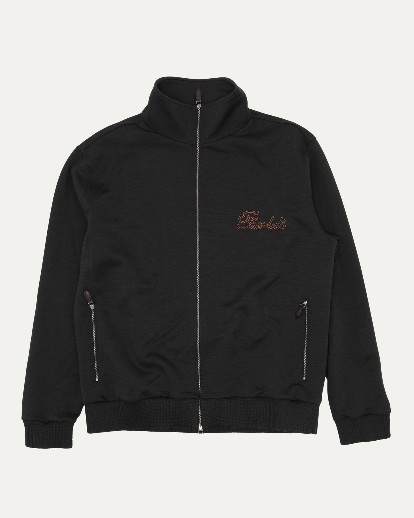 Embroidered Wool Blend Logo Zip Up Track Jacket