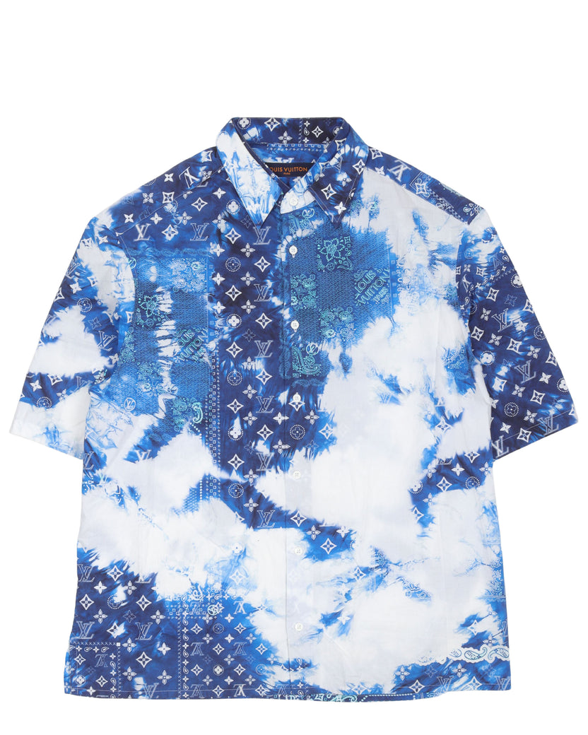Louis Vuitton Blue Logo Paisley Printed Cotton Baseball Shirt XS