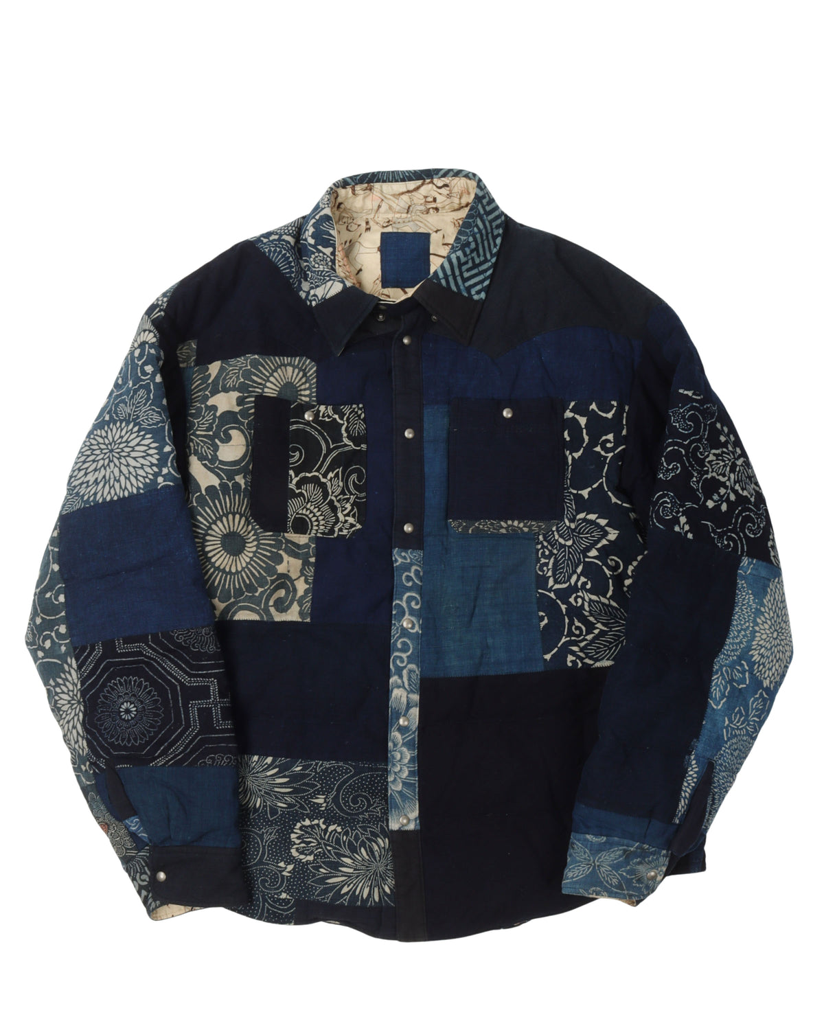 Indigo Kerchief Patchwork Down Jackets