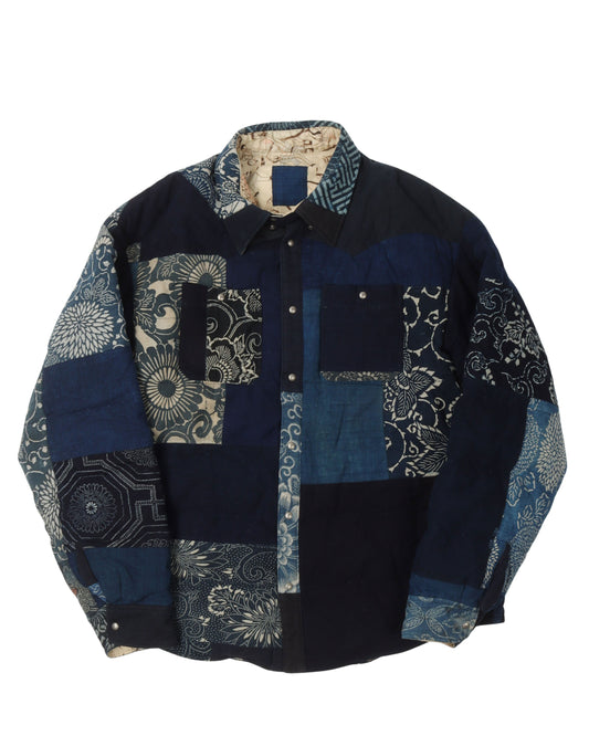 Indigo Kerchief Patchwork Down Jackets