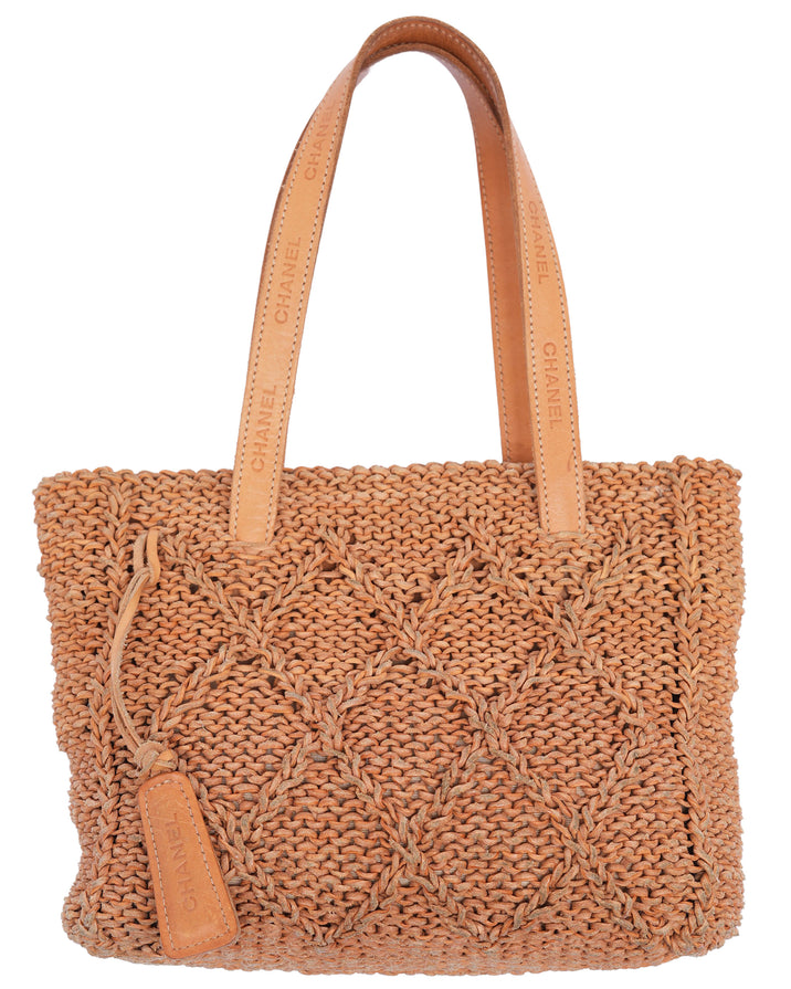 Woven Leather Open Tote Bag