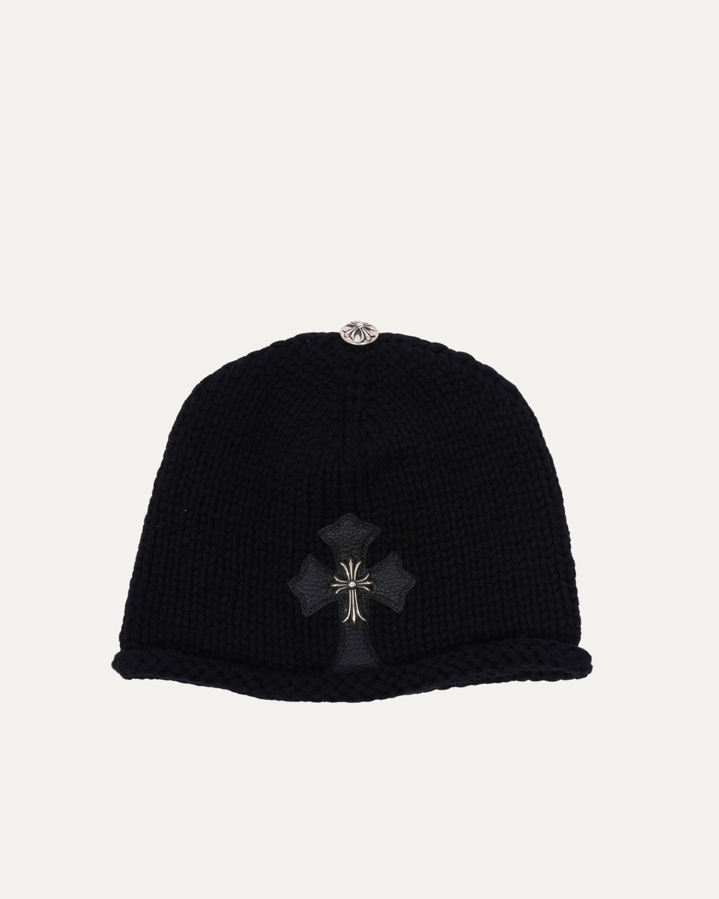 Silver Embellished Cross Patch Cashmere Beanie