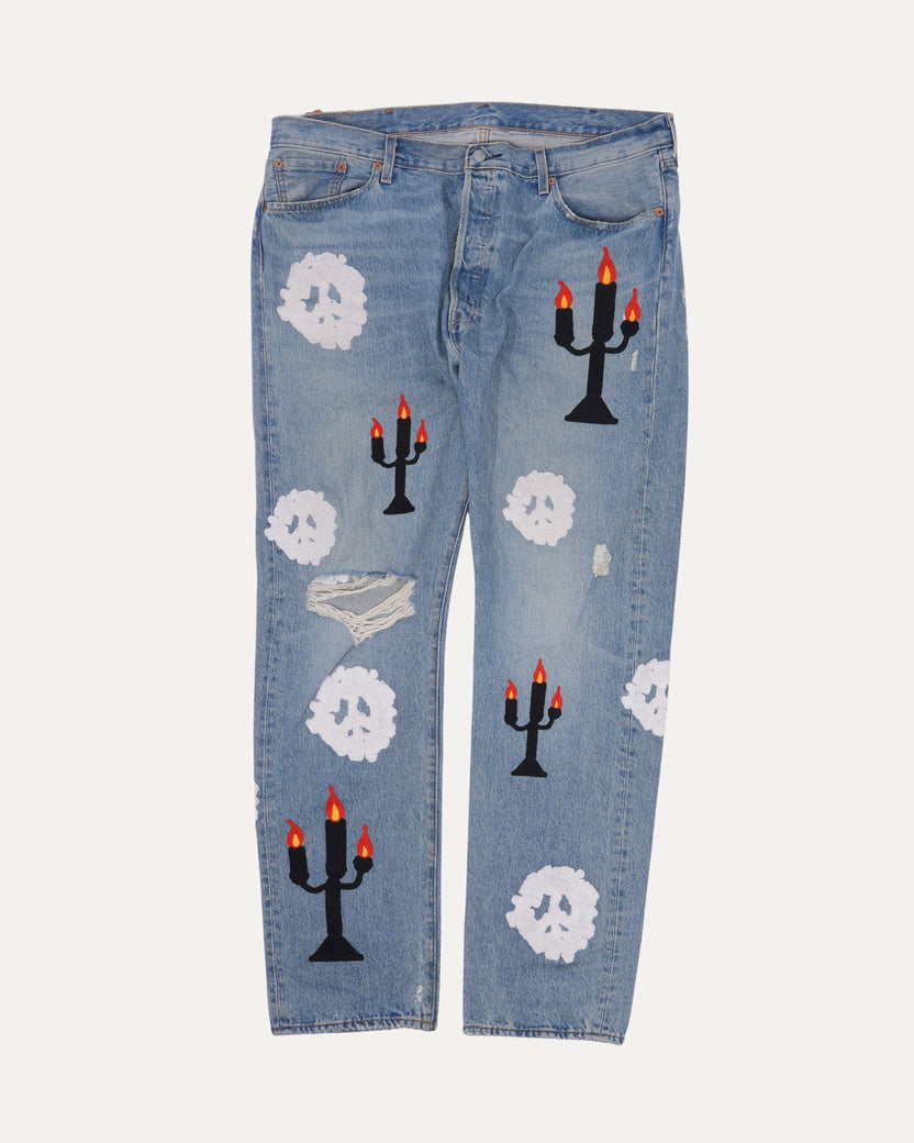 Levi's Virgil Abloh 'Message In A Tear' Embroidered 501 Jeans