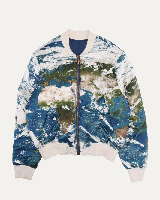 Earth Map Silk Blend Bomber Jacket
