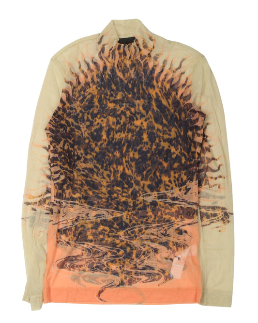 Cheetah Print Long Sleeve Sheer Mockneck Top