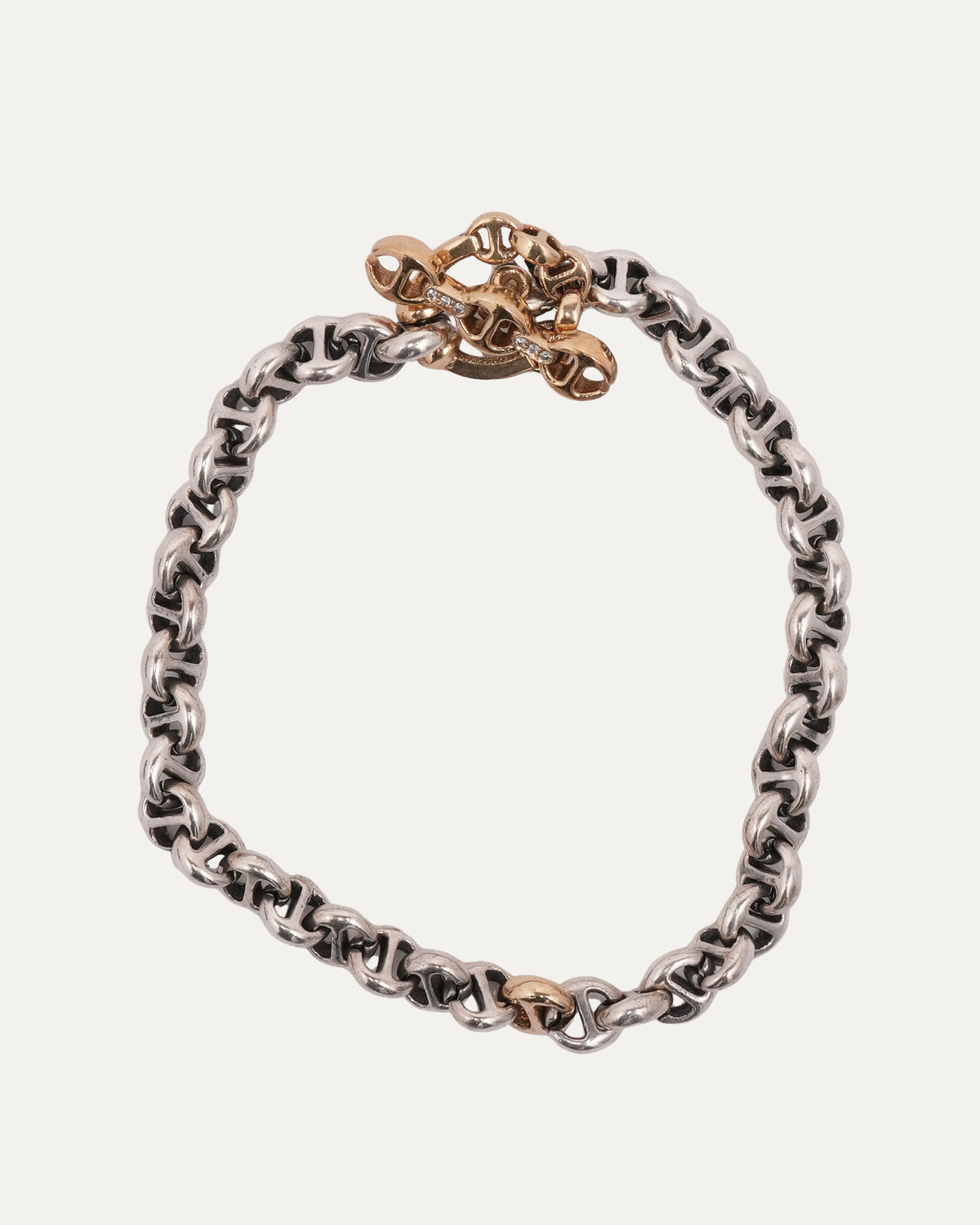 Mixed Metal 5mm Open-Link Bracelet with Diamonds