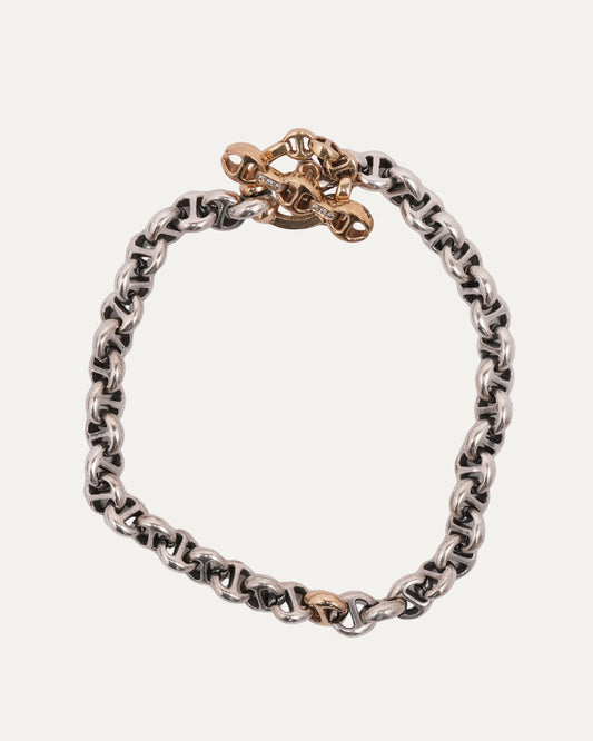 Mixed Metal 5mm Open-Link Bracelet with Diamonds