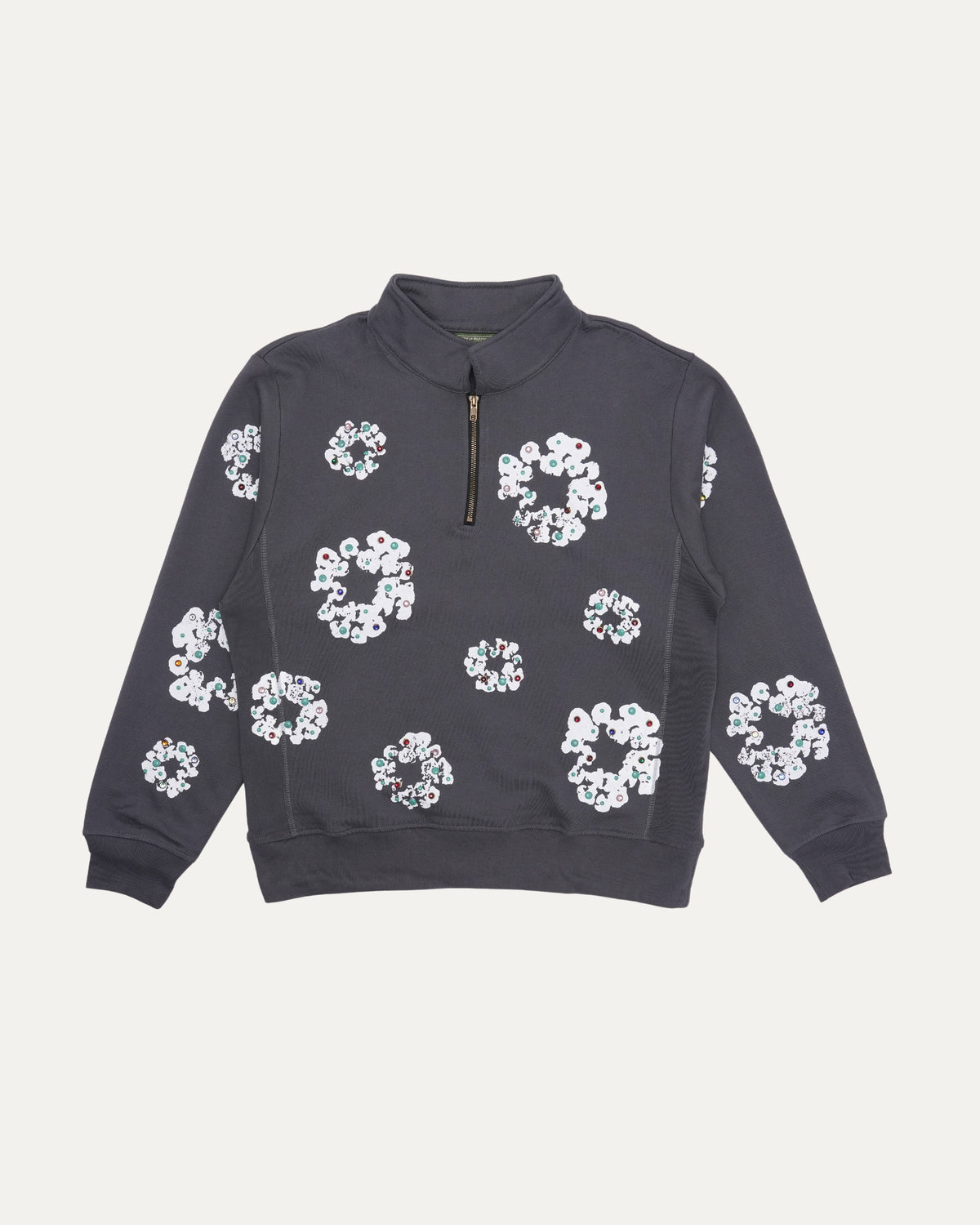Rhinestone Cotton Wreath Quarter-Zip Sweatshirt