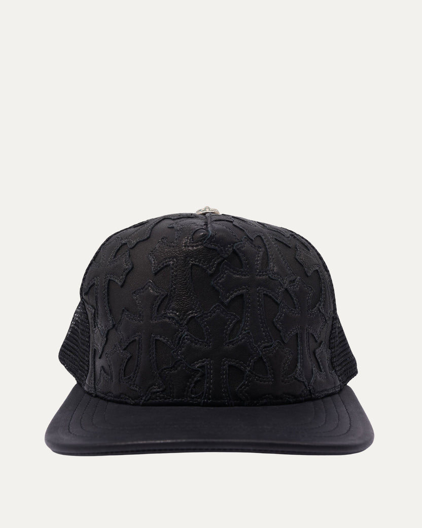 Leather Cross Patch Trucker Hat