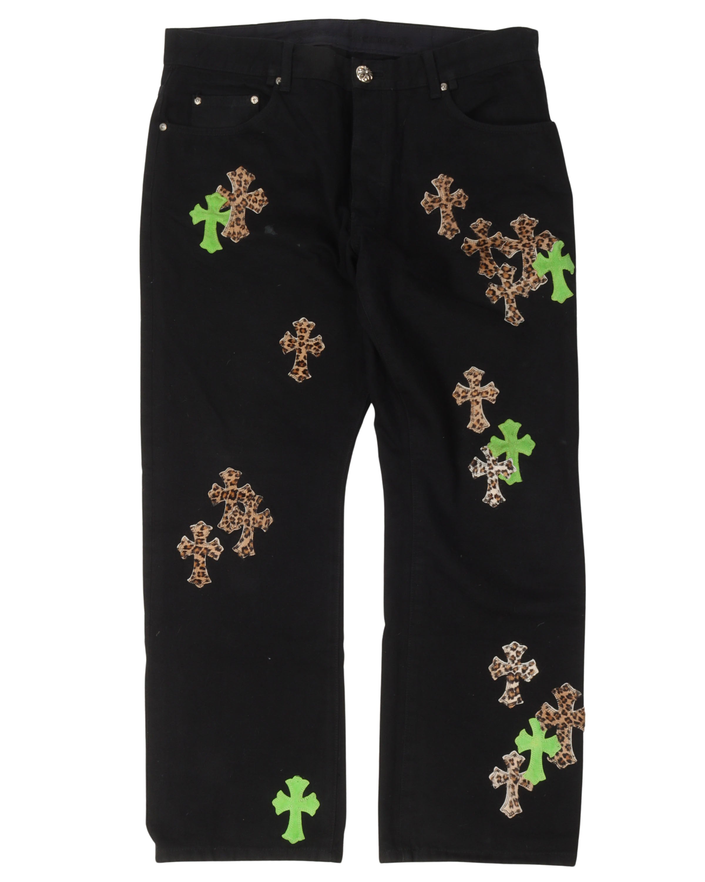 Leopard Cross Patch Jeans w/ 35 Cross Patches