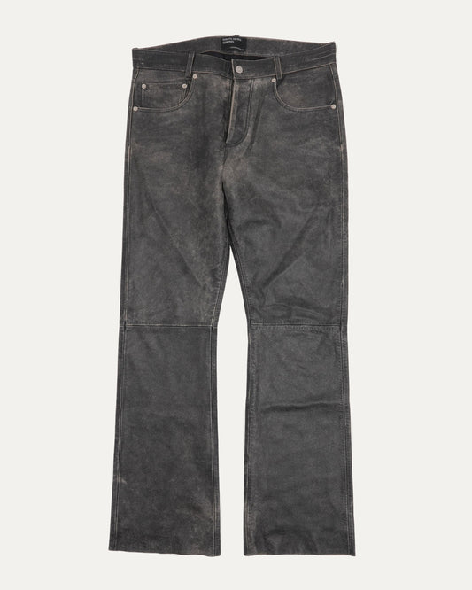 Distressed Raw Hem Leather Flare Jeans