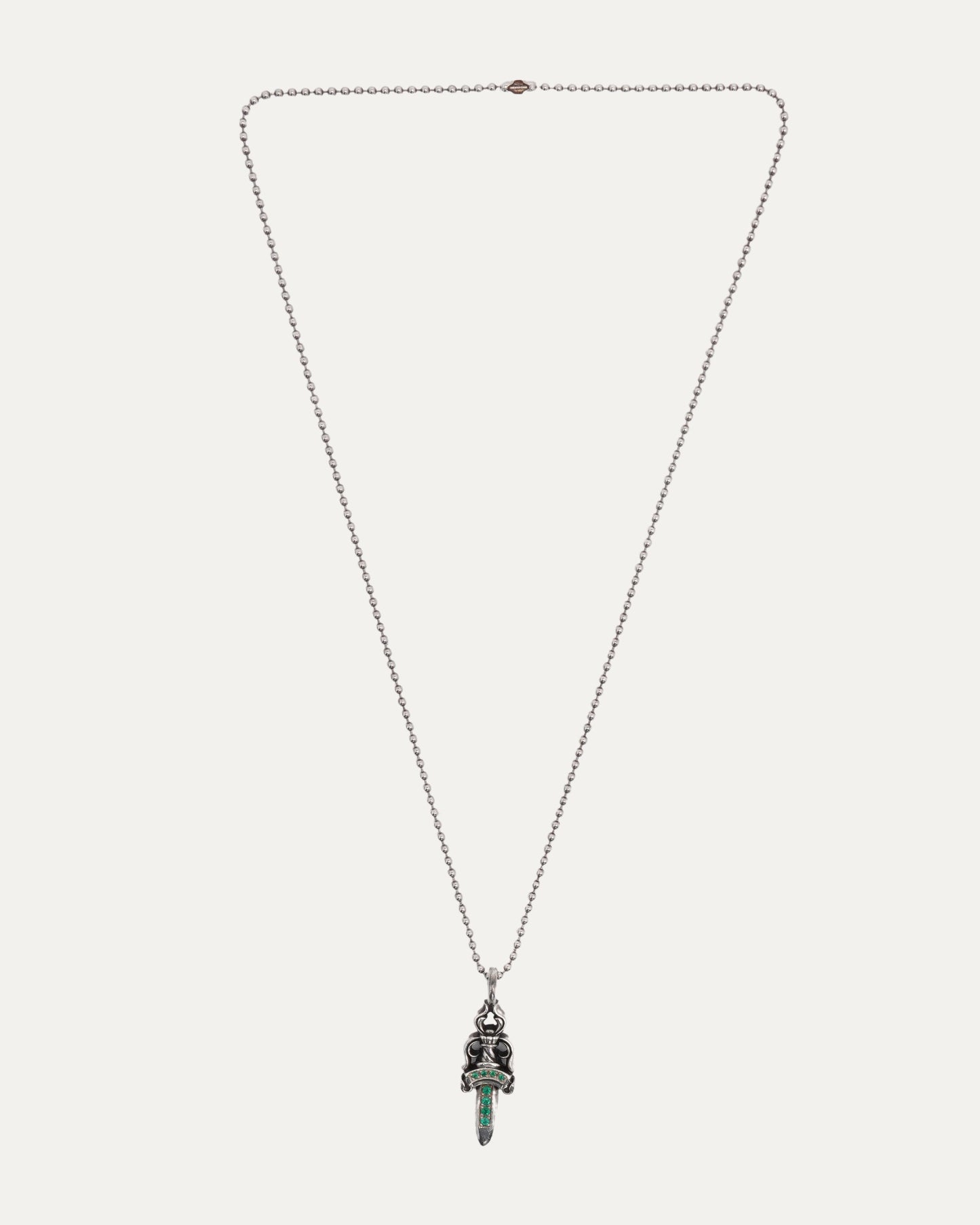 Emerald Dagger Pendant on Ball Chain Necklace