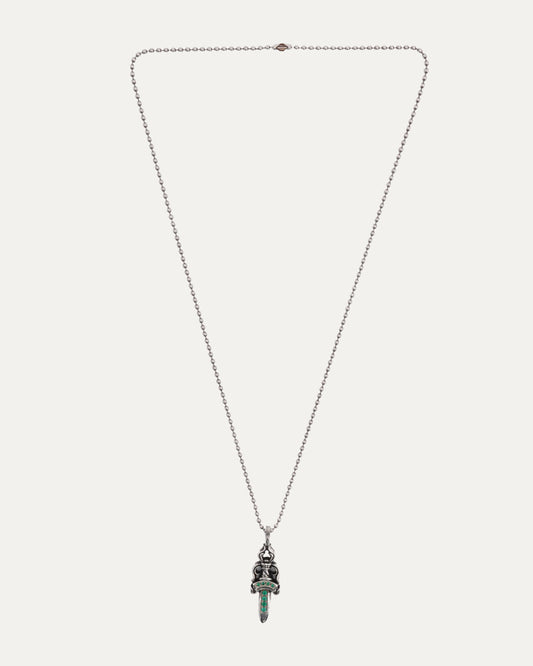 Emerald Dagger Pendant on Ball Chain Necklace