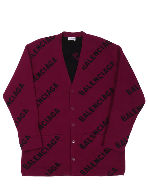 Balenciaga All Over Logo Cardigan Sweater