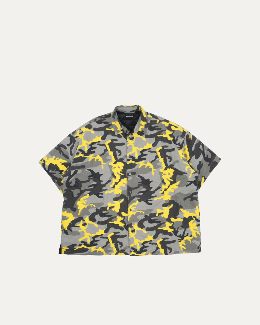 Quilted Lining Oversized Camouflage Short Sleeve Shirt