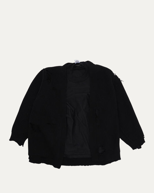 Distressed Layered T-Shirt Cardigan Sweater