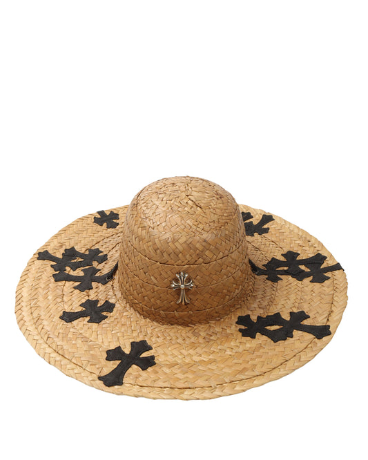 Cross Patch Silver Embellished Straw Hat