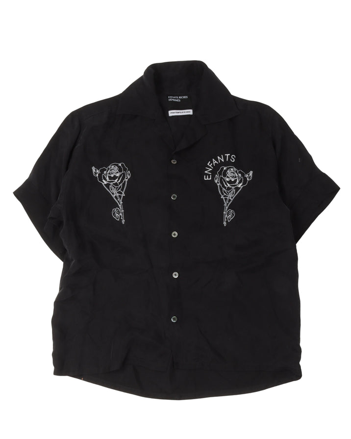 Cupro-Twill Embroidered Camp Collar Shirt