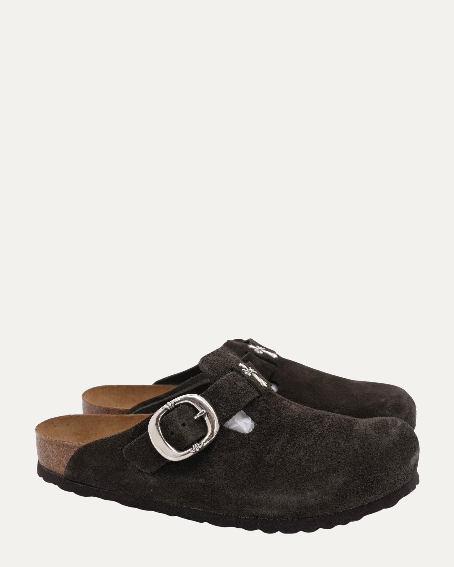 Cross Embellished Birkenstock Boston Suede Mulle