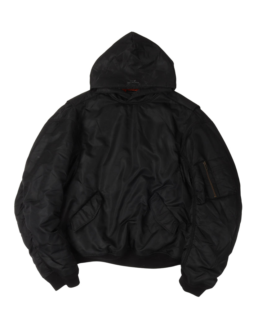 Nylon Hooded Pullover Bomber Jacket