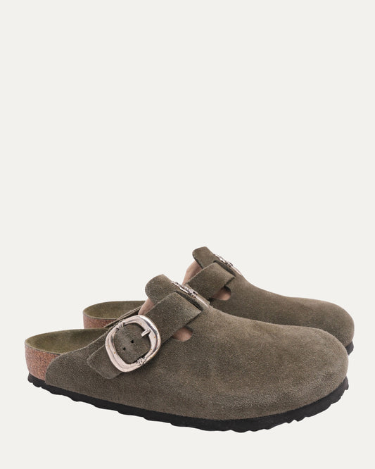 Tonal Footbed Dagger Embellished Birkenstock Boston Suede Mule