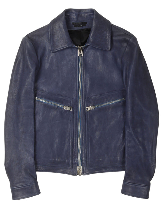 Zip-Pocket Leather Jacket