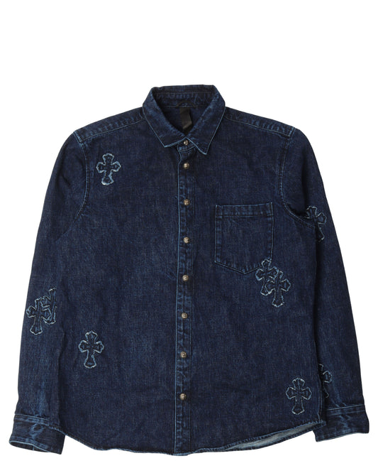Laser Cut Denim Cross Shirt