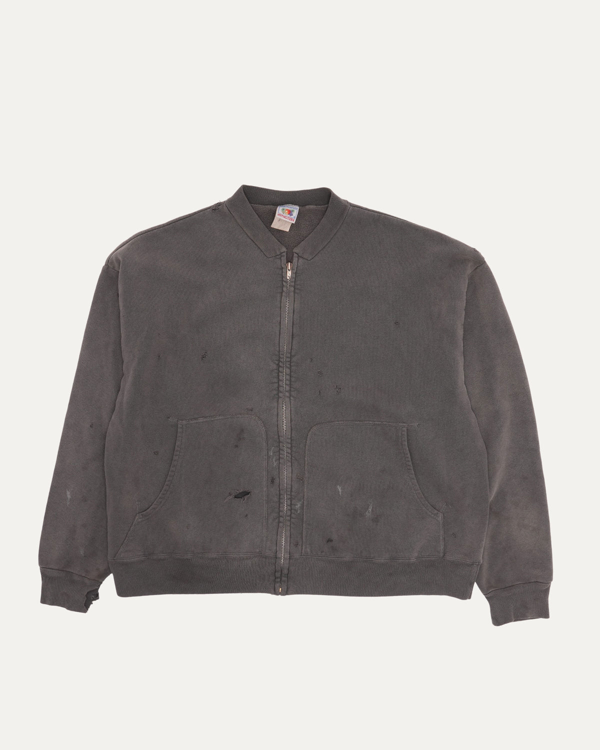 Distressed Zip Up Crewneck Sweatshirt