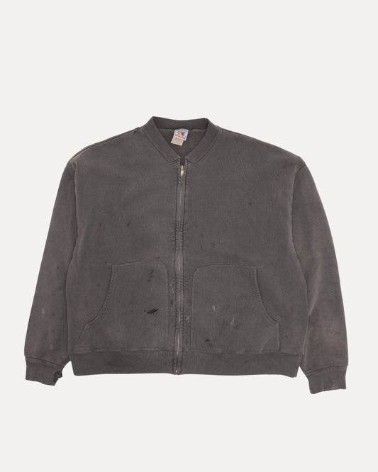Distressed Zip Up Crewneck Sweatshirt