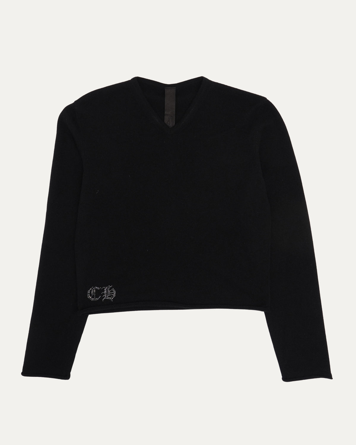 Rhinestone Hairy Cross V-Neck Sweater