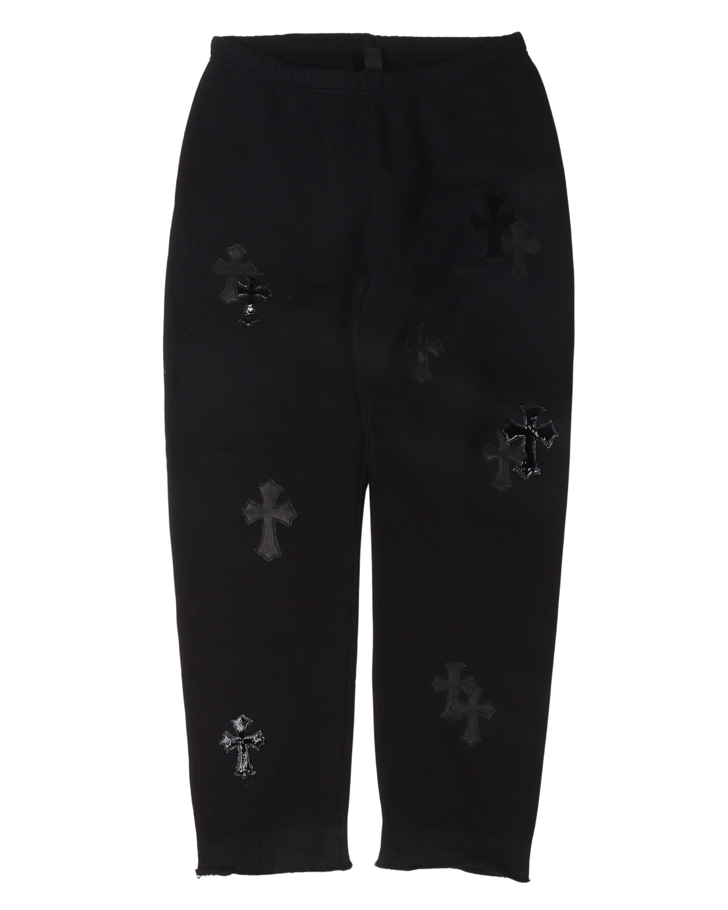 Black Cross Patch Sweatpants with Raw Hem