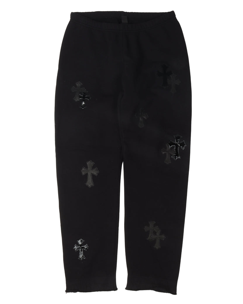 Black Cross Patch Sweatpants with Raw Hem