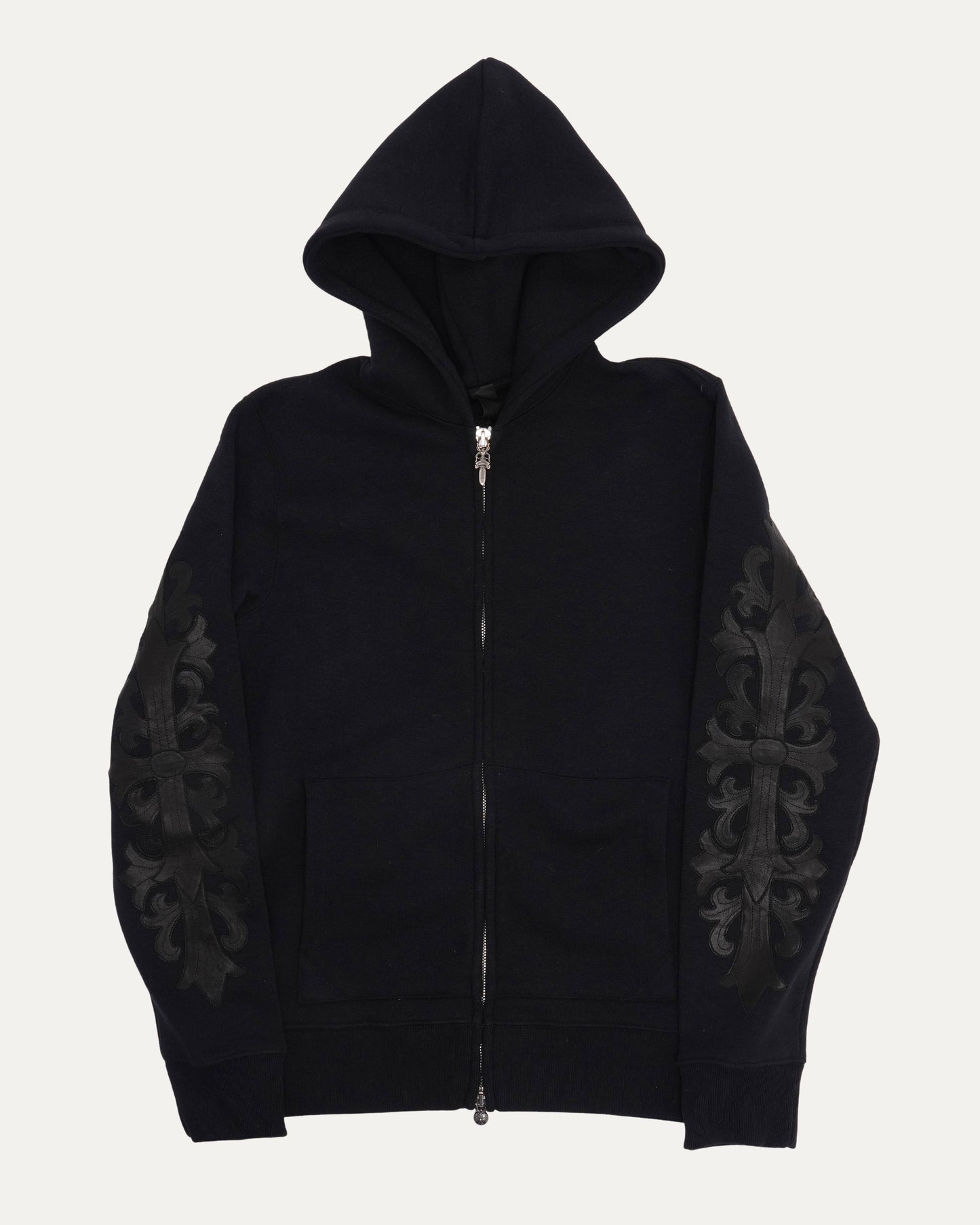 Floral Cross Patch Knit Zip Up Hoodie